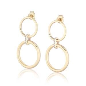 NEW ELA RAE double ring with zircon connecting earring in gold